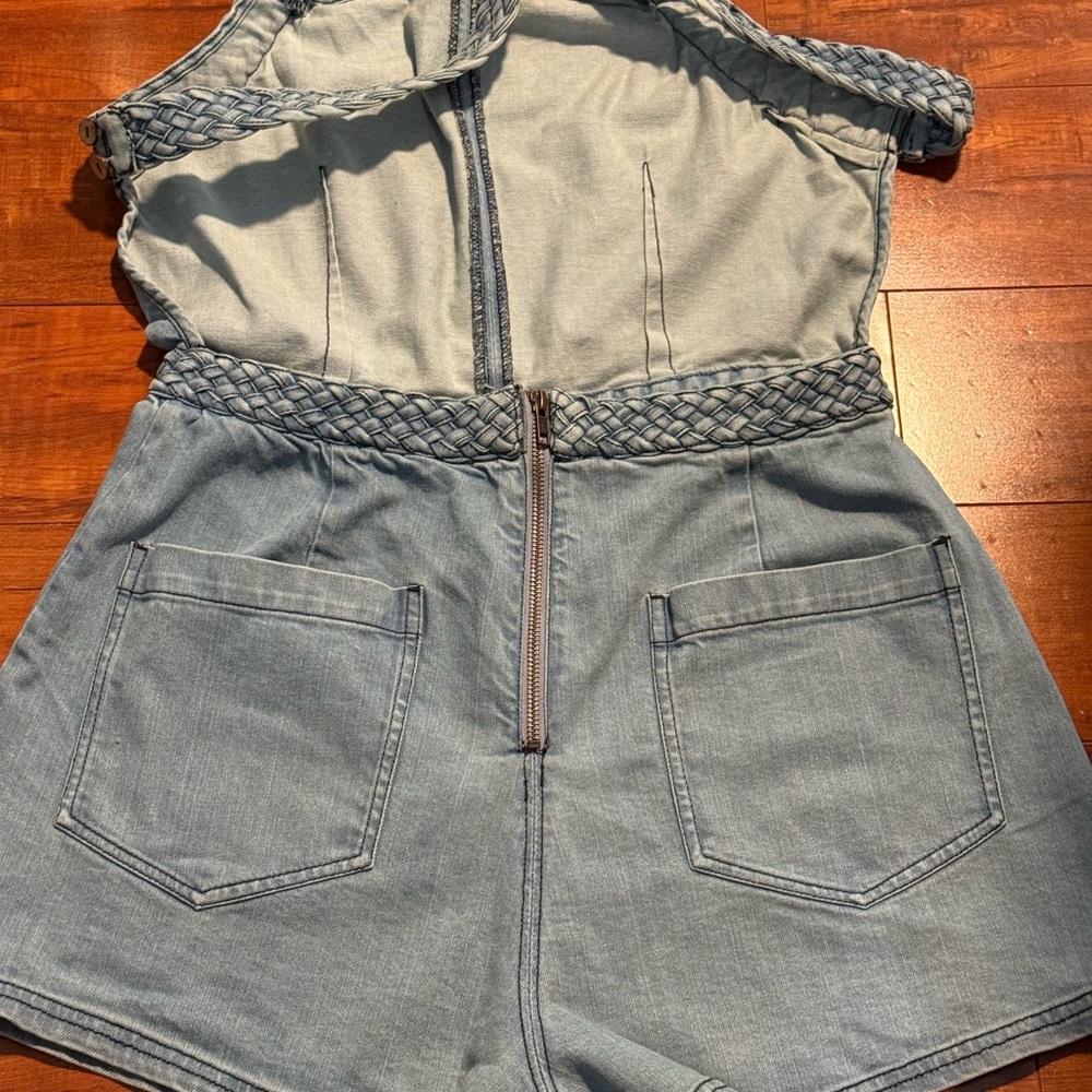 Free People Denim Romper with Braided Straps - Picture 8 of 12